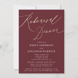 Invitation Burgundy & Gold Chute Calligraphie Mariage Répétit