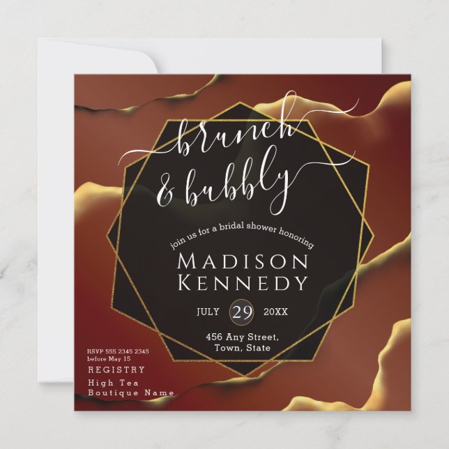 Invitation 🤵 Burgundy Gold Elegant Inky Mariage Abstrait (Devant)