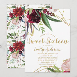 Invitation Burgundy Gold Floral Sweet 16