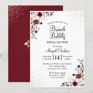 Invitation Burgundy Gold Foil Brunch & Bubbly Fête des mariée