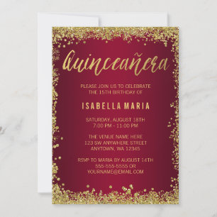 Invitation Burgundy Gold Glitter Quinceanera 15e Anniversaire