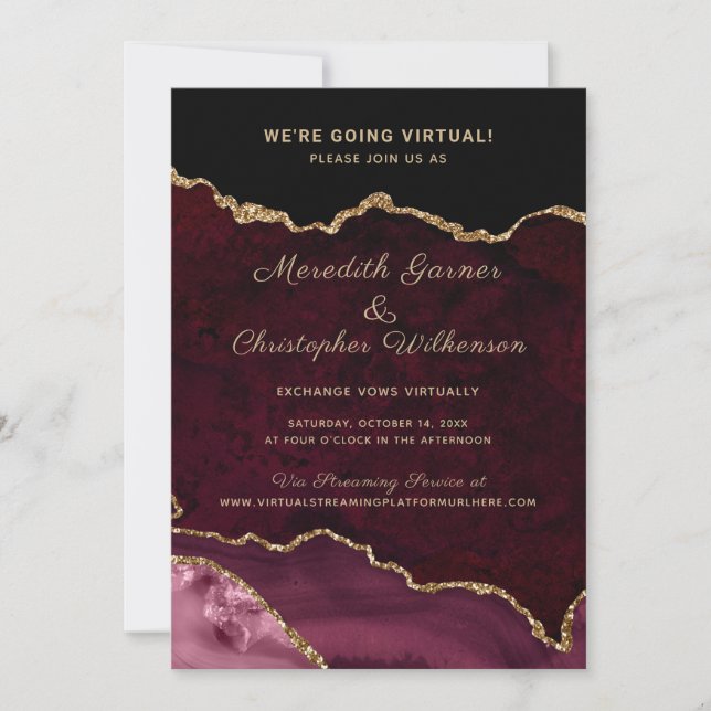 Invitation Burgundy Gold Parties scintillant Agate Mariage vi (Devant)