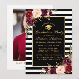 Invitation Burgundy Gold Stried Graduation Party Photo Retour
