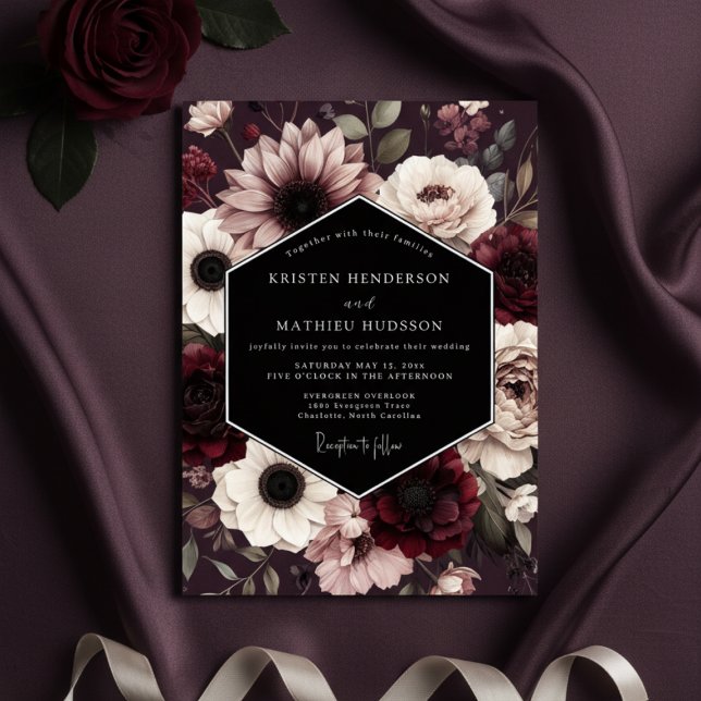 Invitation Burgundy Gothic Bloom Wedding (Créateur téléchargé)