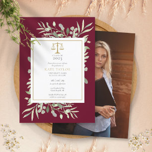 Invitation Burgundy Green Law School Graduation Photo Invi