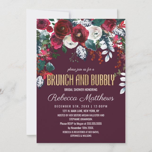 Invitation Burgundy Ivory Floral Arrangement Brunbbly (Devant)