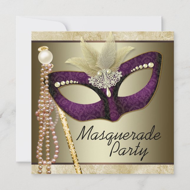 Invitation Burgundy Ivory Pearl Masquerade Party (Devant)