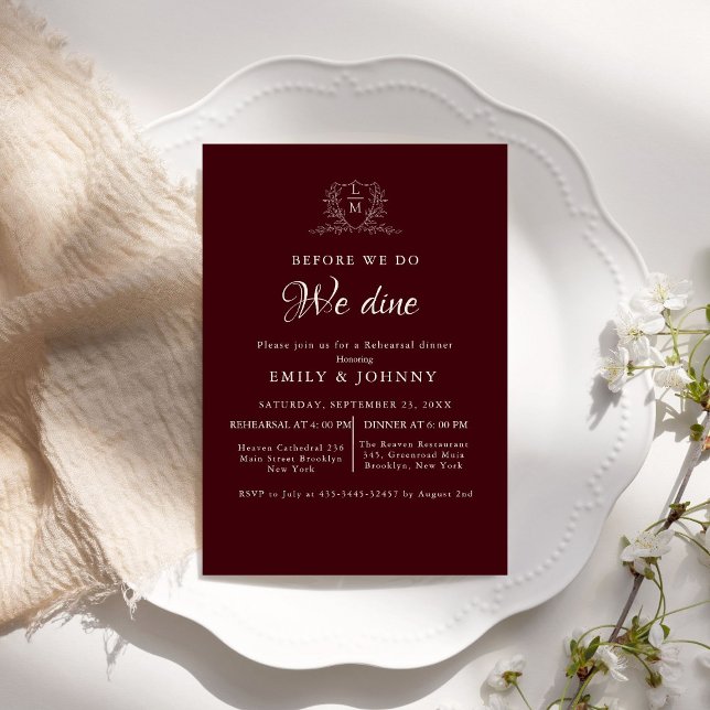 Invitation Burgundy & Ivory Wedding Rehearsal dinner  (Créateur téléchargé)