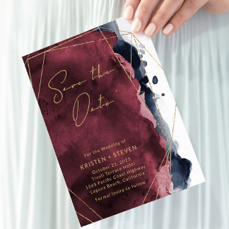 Invitation Burgundy & Marine Bleu Aquarelle Enregistrer La Da