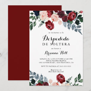 Invitation Burgundy Marine rose Floral Fête des mariées espag