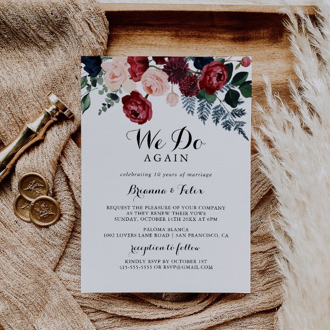 Invitation Burgundy Marine Rose Florale Nous Réagissons À Nou (Créateur téléchargé)