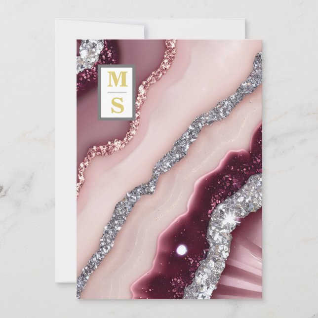 Invitation *~ Burgundy Maroon QR Agate AR66 Mariage RSVP (Devant)