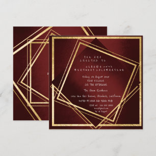 Invitation Burgundy Marron Géométrie Carré Doré Anniversaire