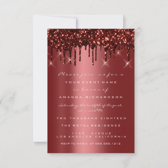 Invitation Burgundy Marron Pailleté Drips Mariage Douzième (Devant)