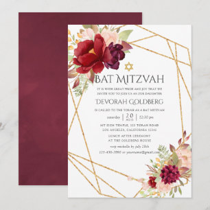 Invitation Burgundy-Marsala et Blush Géométrique Bar Mitzvah