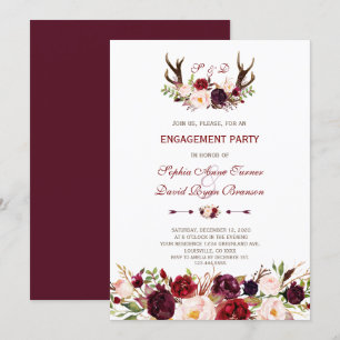 Invitation Burgundy Marsala Floral Antlers