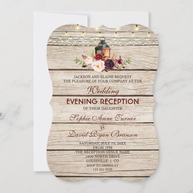 Invitation Burgundy Marsala Floral Antlers Soirée Mariage (Devant)