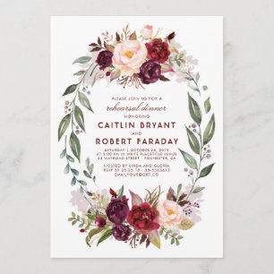 Invitation Burgundy - Marsala Floral Wreath Rehearer Dîner