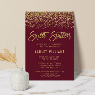 Invitation Burgundy moderne Faux Gold Parties scintillant Swe