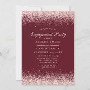 Invitation Burgundy Moderne Fiançailles Confettis Rose Gold