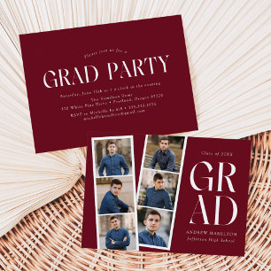 Invitation Burgundy moderne Filmstrip 6 Photo Graduation Part
