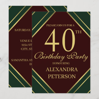 Invitation Burgundy Moderne Grandes Vertes Et Or Anniversaire