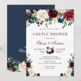Invitation Burgundy Navy Blue Blush Fleurs COUPLE DOUCHE