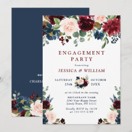 Invitation Burgundy Navy Blue Blush Flowers ENGAGEMENT PARTY