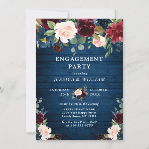 Invitation Burgundy Navy Blue Blush Flowers ENGAGEMENT PARTY
