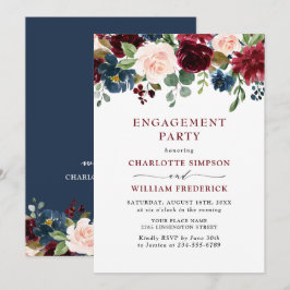 Invitation Burgundy Navy Blue Blush Flowers ENGAGEMENT PARTY