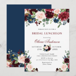 Invitation Burgundy Navy Blue Blush Flowers FÊTE DES MARIÉES