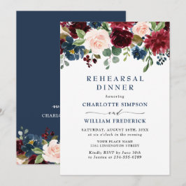 Invitation Burgundy Navy Blue Blush Flowers REHEARSAL DÎNER
