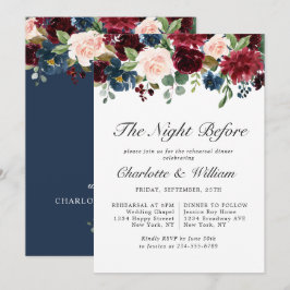 Invitation Burgundy Navy Blue Blush Flowers REHEARSAL DÎNER
