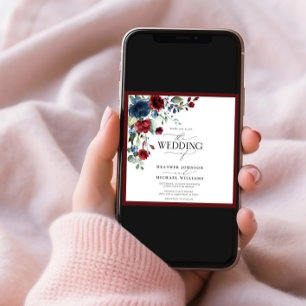 Invitation Burgundy Navy Blue Floral Aquarelle Script