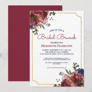 Invitation Burgundy Navy Blue Gold Floral Fête des mariées