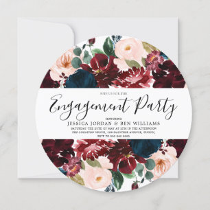 Invitation Burgundy Navy Blush Floral Engagement Party