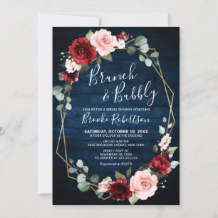 Invitation Burgundy Navy Blush Floral Fête des mariées géomét