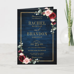 Invitation Burgundy Navy Blush Floral Gold Mariage géométriqu