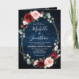 Invitation Burgundy Navy Blush Floral Mariage géométrique