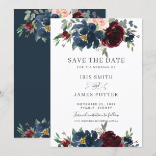 Invitation Burgundy Navy Blush Floral Wedding Enregistrer la 