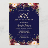 Burgundy Navy Elégant Floral 30e Anniversaire