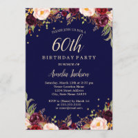 Burgundy Navy Elégant Floral 60e Anniversaire