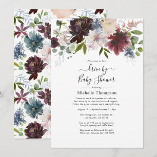 Invitation Burgundy, Navy et Blush Floral Drive par douche