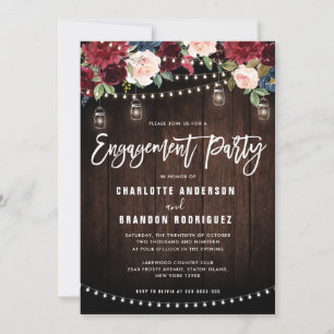 Invitation Burgundy Navy Floral String Light Engagement