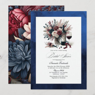 Invitation Burgundy & Navy Floral Wine Boho Shower de Mariage