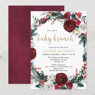 Invitation Burgundy or élégant baby shower de brunch de Noël