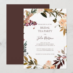 Invitation Burgundy Orange Floral Bridal Tea Party