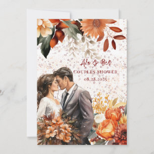 Invitation Burgundy Orange Marié Mariage Couples Douche