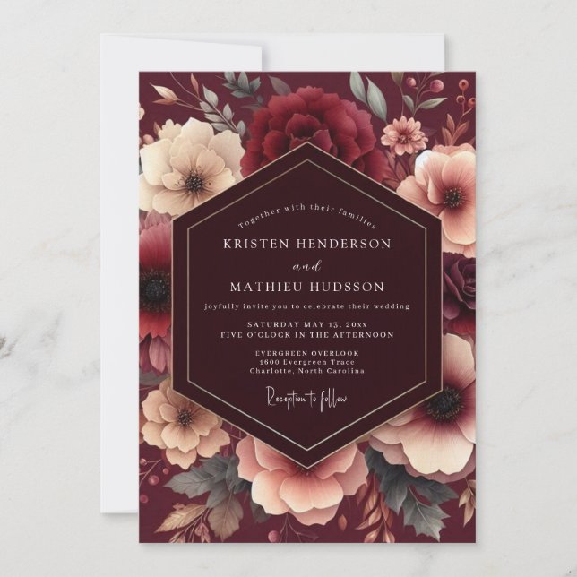 Invitation Burgundy Painterly Bloom Wedding (Devant)