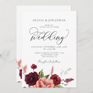 Invitation Burgundy Peach All in 1 Budget QR Code Mariage